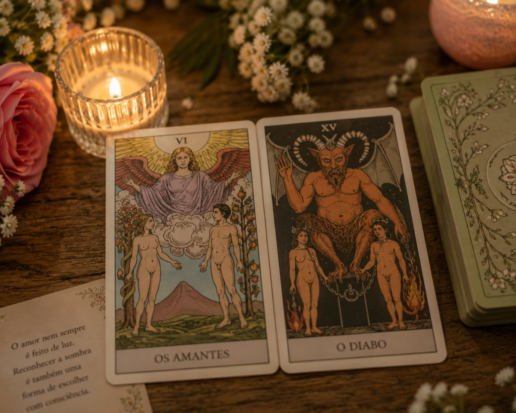 Tarot Amor: Como as Cartas Podem Ajudar Você a Ter um Relacionamento Mais Saudável e Feliz tarot com os amantes e o diabo